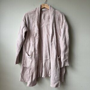 Barefoot Dreams CozyChic Lite Open Front Cardigan Long Sleeve Pockets Beige Wome